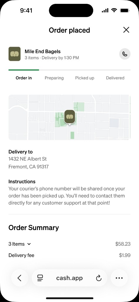 Cash App — Order placed