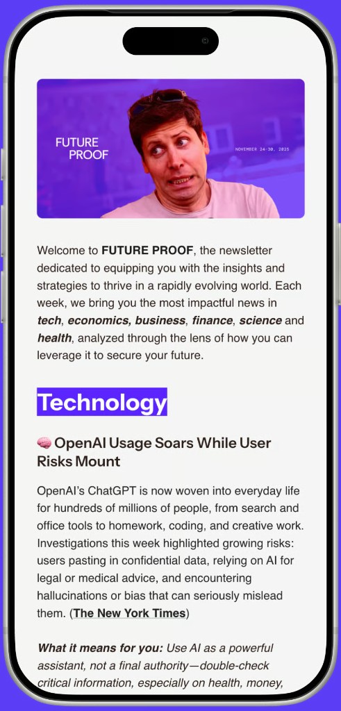 Future Proof newsletter on iPhone
