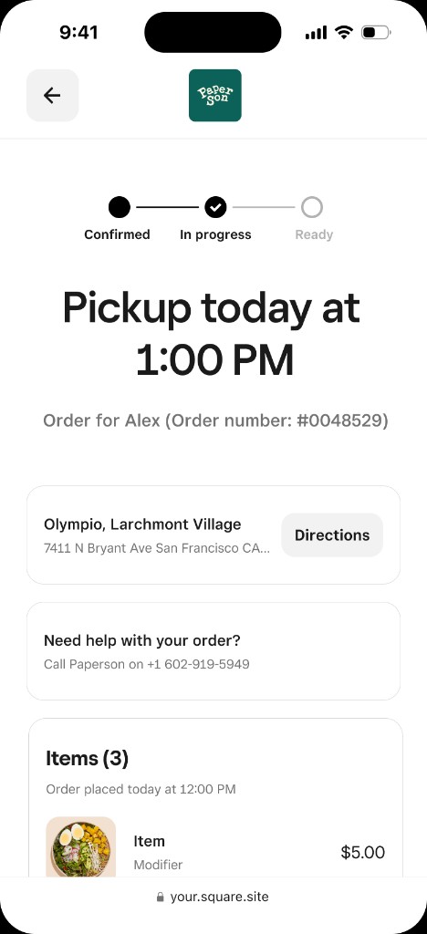Square Online — Order tracking